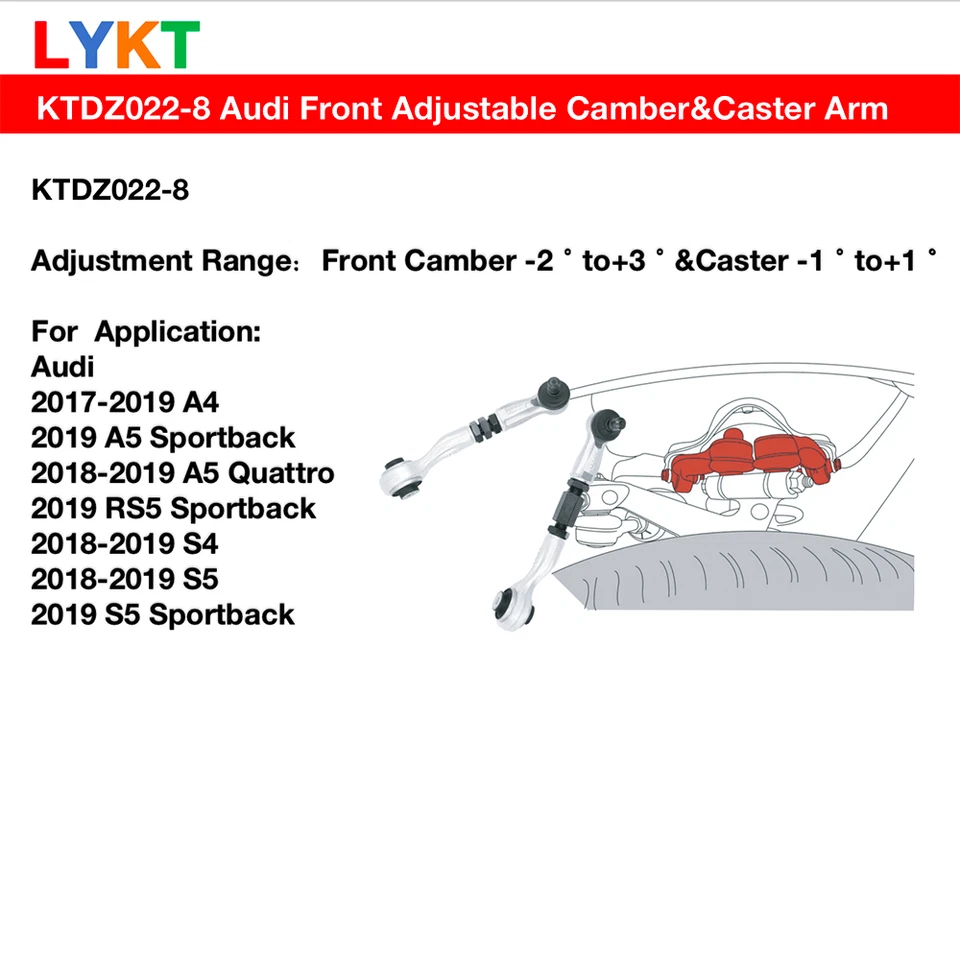 LYKT 4pcs Front Adjustable Camber Arms Kit for Audi A4、A5、RS5、S4、S5 2017-2024 Foto 2 de 4