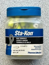 New Box of 50 Thomas Betts Sta-Kon 12-10 AWG #8 Ring Terminal Connector RC10-8X