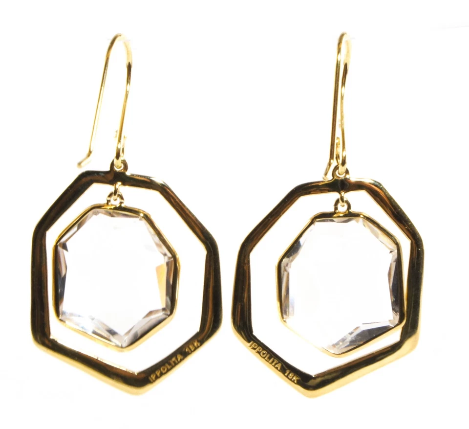 Pendientes colgantes IPPOLITA 18K oro amarillo moderno roca caramelo marco cuarzo transparente ¡Nuevos! Foto 2 de 2