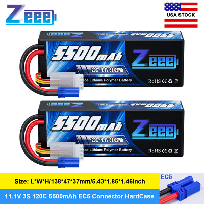 2x Zeee 11.1V 120C 5500mAh 3S LiPo Battery EC5 for RC 1/8 1/10 Car Truck Boat