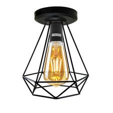 Modern Flush Mount Ceiling Light Easy Fitting Industrial Metal Wire Cage Lamp UK