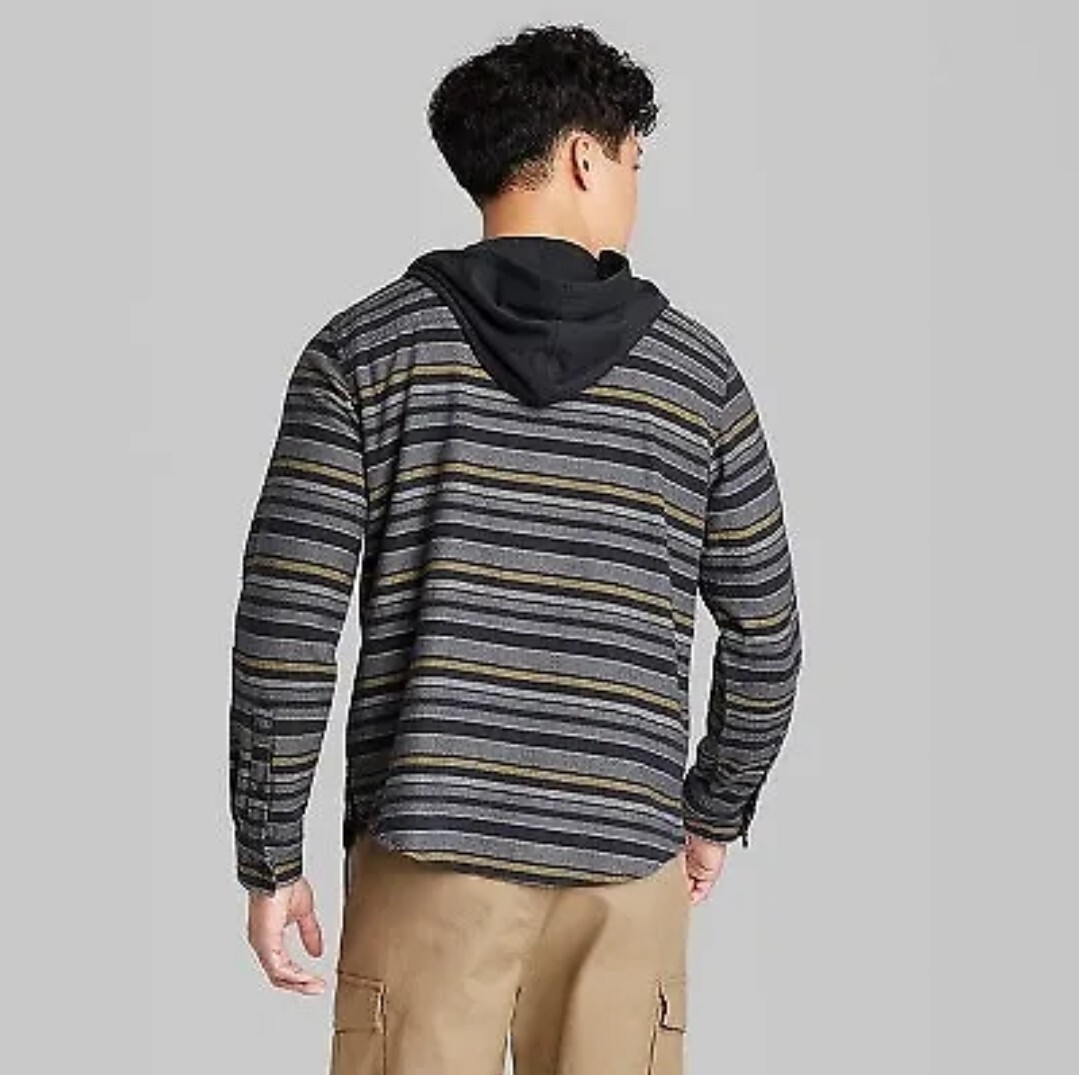 ✨️ Men's Striped Hooded Button-Down Shirt - Original Use Gray XS