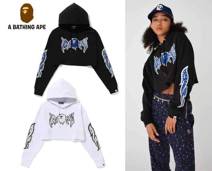 A BATHING APE Women's Cropped Hoodie BAPE GRAFFITI STUDDED Motif Fast Ship  Japan | eBay