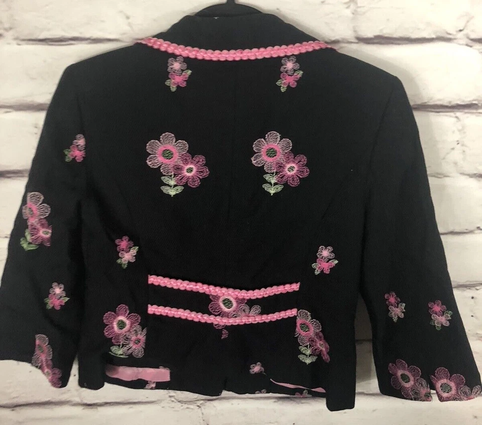 Chaqueta Blazer Cynthia Steffe Para Mujer Negra Bordada Flor Recortada Talla S Foto 2 de 3
