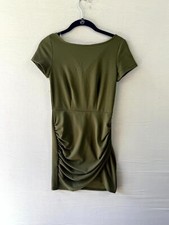 Planet Gold Cocktail Bodycon Dress Women's XS Green Stretch Boat Neck Back Zip