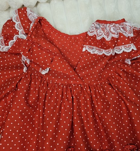 Vintage Red White Polka Dots Lace Ruffles Baby Toddler Dress 2T Valentine Fancy - Picture 12 of 12