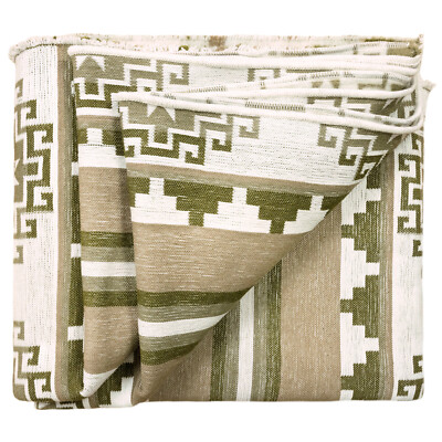 Handwoven Soft & Warm Heavy Thick Llama Wool Blanket - Cream/Sage XL 98x79 in