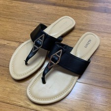Alfani Herrly Black Thong Sandals Silver Geometric Hardware Flat Slides 10M