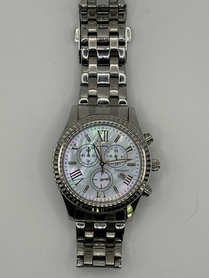 CITIZEN ECO DRIVE WOMEN'S CHRONOGRAPH  MOTHER PEARL DIAL STAINLES STEEL Untested