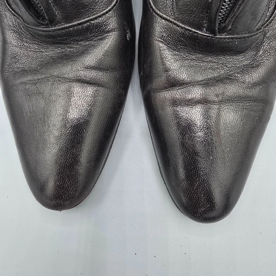 Vintage 1980s Maud Frizon Paris Black Leather Zip-Front Ankle Pumps (7.5B) - Image 3 of 4