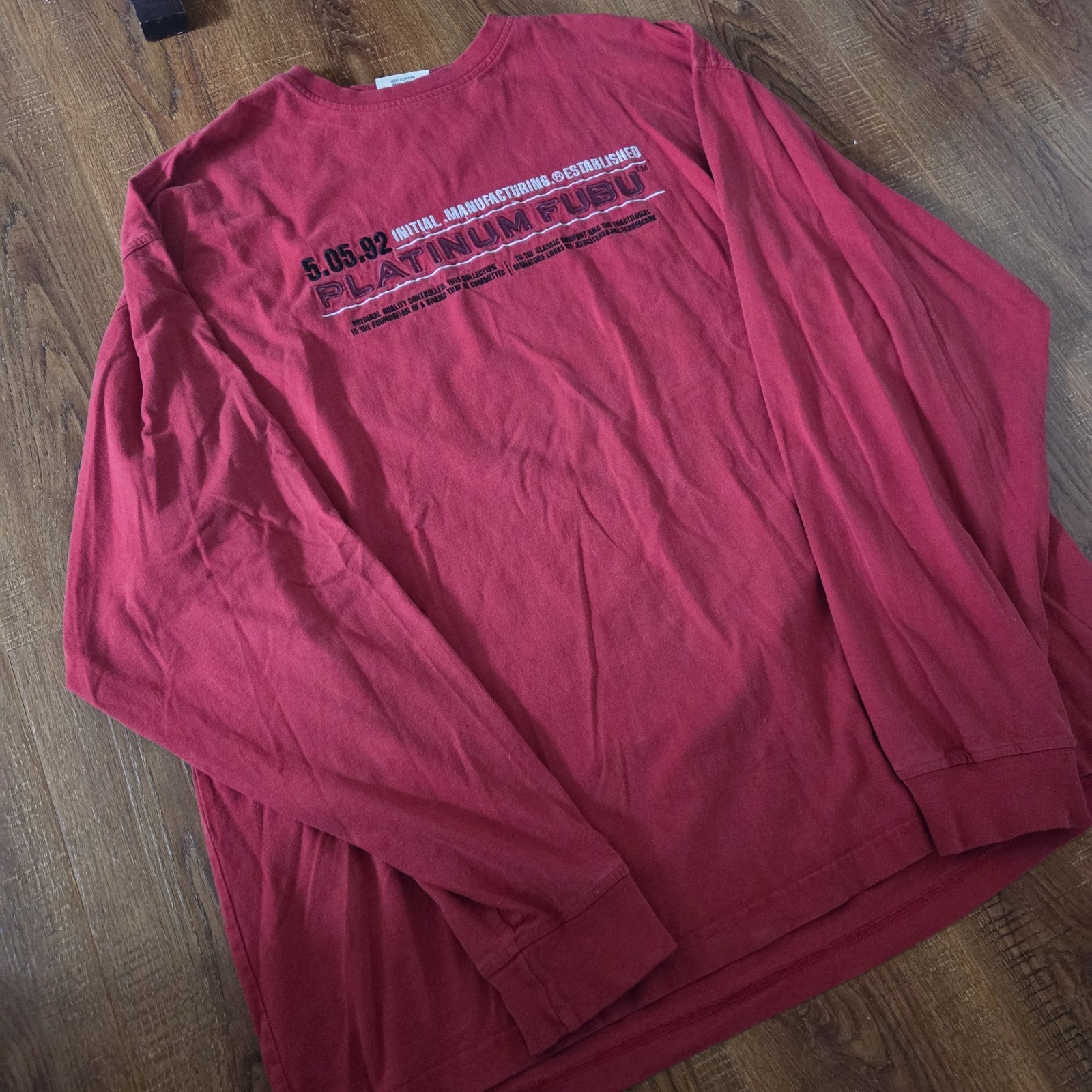 Vintage Y2k Platinum Fubu Red Embroidered Longsleeve T-Shirt Size 3XL