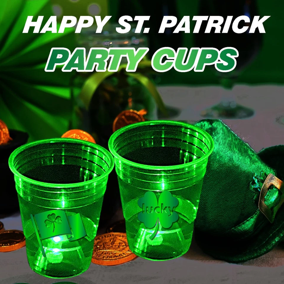 24 Pcs Glow St.Patrick's day Cups,St.Patrick's Day Party Supplies,Shamrock Party - Image 3 of 4