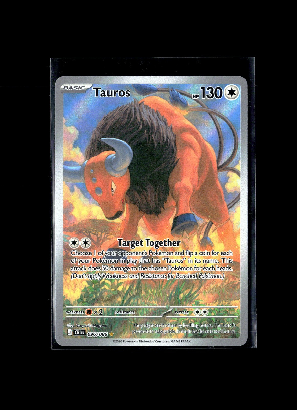 2026 Tauros 096/086 Holo Illustration Rare Chaos Rising Pokemon Near Mint NM
