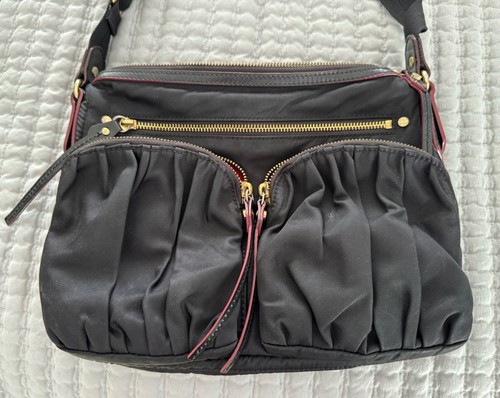 MZ Wallace Women's Paige Black Nylon Leather Trim Crossbody/Shoulder Bag EUC