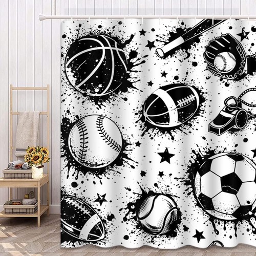 Duschvorhang Abstrakt für Jungen Fußball Muster Sport Urban mit Ball Schwarz... - Bild 7 von 7