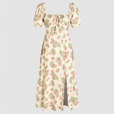 Cider Lemon Split Knotted Shirred Midi Dress NWT Pink Size 4XL