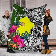 Nauru Premium Blanket - Manta Ray Tropical Flowers (Green)