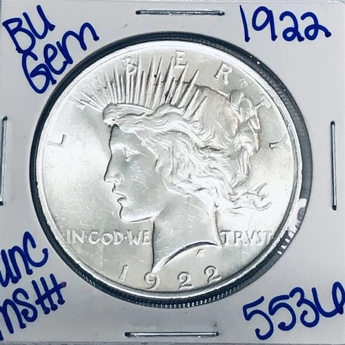 1922 BU UNCIRCULATED SILVER PEACE DOLLAR AUTHENTIC U.S. MINT FREE SHIPPING 5536
