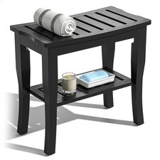 Shower Bench  Stool Waterproof - Wood Shower Bench with Storage Shelf for In...