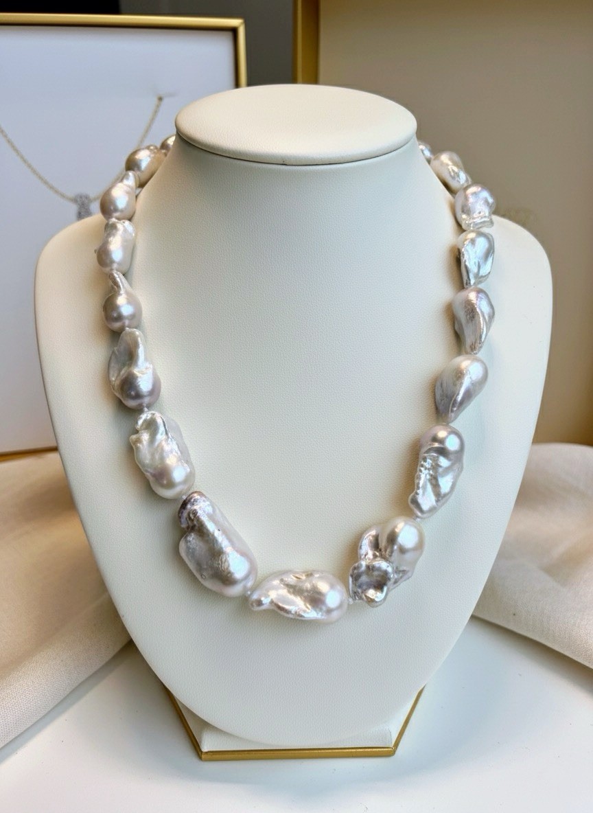 Genuine Irregular Baroque Freshwater Pearls, White Pearl Statement Necklace