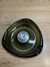 Vintage Cigar Ashtray Mid Century Modern Green Glass Ashtray Heavy