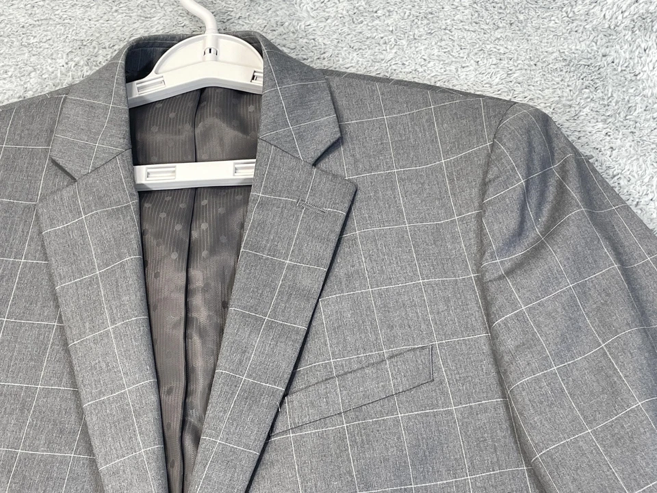 Perry Ellis Portfolio Blazer Mens 42R Gray Windowpane Slim Fit Sport Coat Jacket - Image 2 of 4
