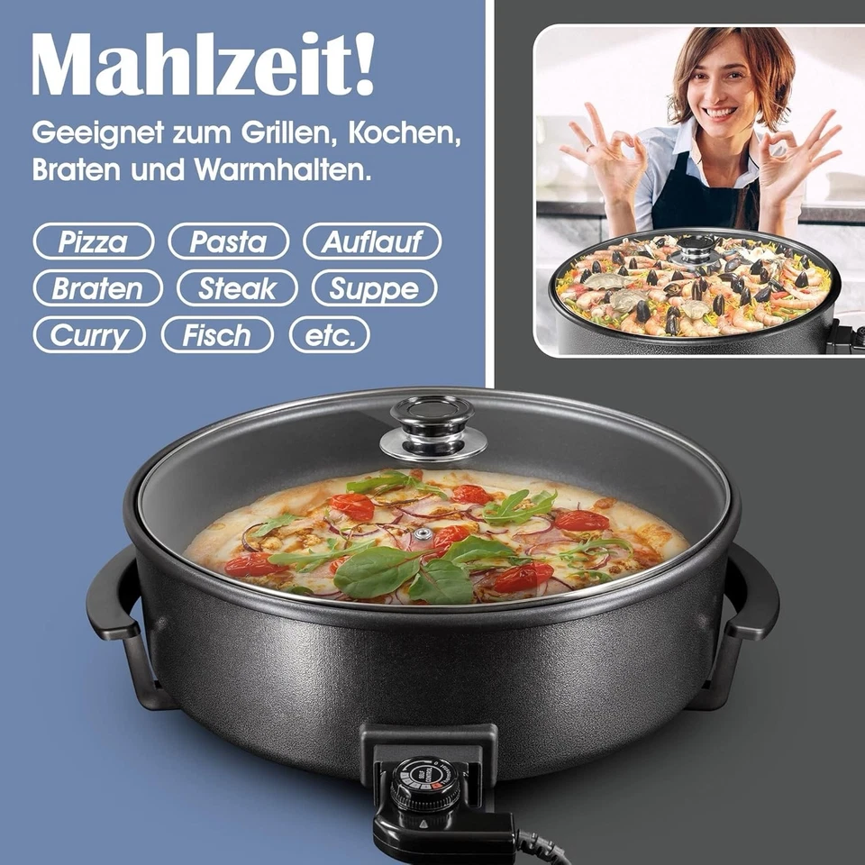 T24 Hochwertige elektrische Pizzapfanne Partypfanne Hot Post Crêpe 42x9cm Paella - Bild 4 von 4