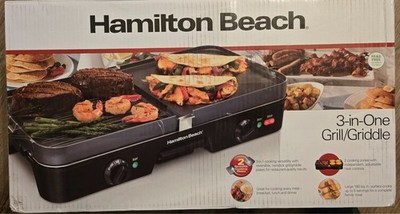 Hamilton Beach 3-In-1 Electric Indoor Grill + Griddle, 8-Serving, Reversible Non