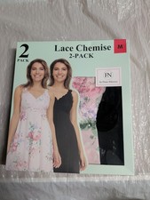 Flora Nikrooz 2-Pack Sz Med Lace Chemise Pink Floral Print and Black 33 Length