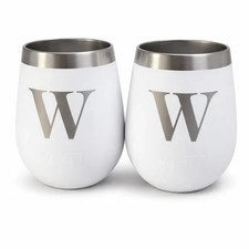 YETI Rambler 10 fl oz Stainless Steel Wine Tumbler "W" Intials Drink White