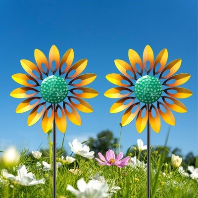 2pcs Sunflower Wind Spinner Outdoor, Freestanding Kinetic Wind Sculpture with...