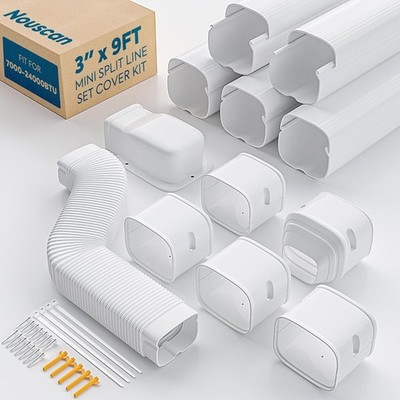 3'' 9Ft Mini Split Line Set Cover with Flexible Duct, Upgrade PP Decorative White