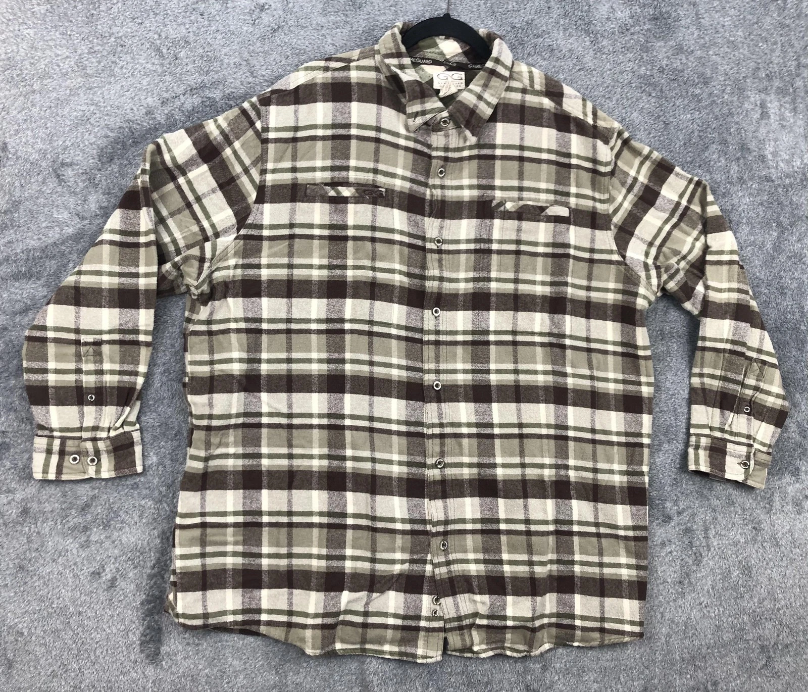 GameGuard Shirt Mens 3XL Brown Plaid Flannel Long Sleeve Button Front Outdoor