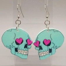 Blue Skull Dangle Earrings Stainless Steel Goth Jewelry