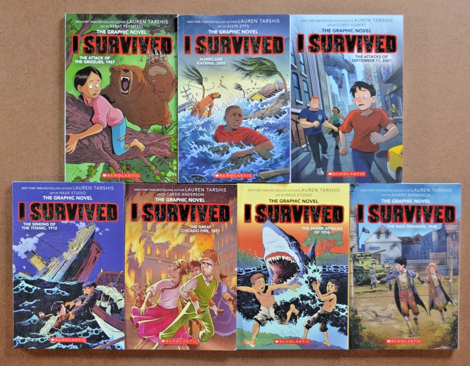 Lot of 7 I SURVIVED Graphic Novels by Lauren Tarshis Shark Attack 9/11 GrizzlyL1 - Image 1 of 1