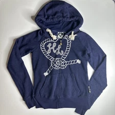 Vintage Rare Harajuku Lovers Gwen Stefani Full Zip Hoodie Y2K Blue S Rope Logo