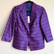 New Talbots Grace Fit Silk Blend Blue/Fuchsia Stripe Blazer Jacket Sz 6 NWT 229
