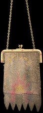   Antique Art Deco Enameled Mesh Purse - Floral Motif - Made in Germany