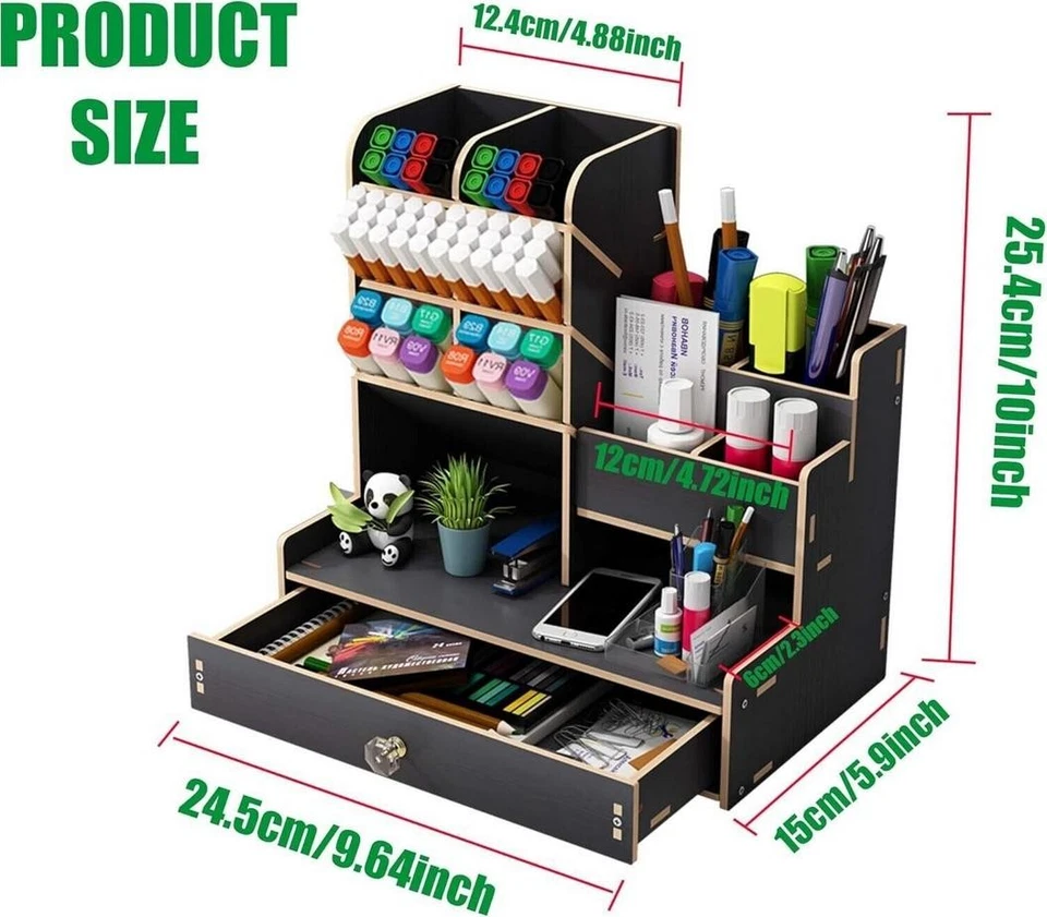 Schreibtisch Organizer aus Holz Büro Organizer Dokumentenablage Stifthalter - Bild 4 von 4