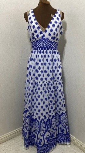 J Crew White Santorini Blue Floral Sun Dress Maxi Dress Size 4 - Picture 2 of 12