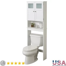 Over-the-Toilet Spacesaver Bathroom Storage Unit Adjustable Shelves Glass Doors
