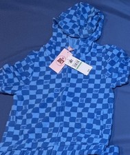 NWT Juicy Couture Short Sleeve Hoodie - Blue Checkered Terry Cloth Y2K S