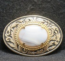 WG07122 GREAT VINTAGE 1970s FLORAL STONE FASHION ARTWORK UNISEX BELT BUCKLE