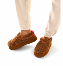UGG Tazz Braid in hardwood sherpa Platform Slipper Brown Slip-On Women s US 7