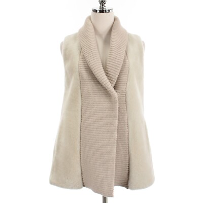 Lorena Antoniazzi NWT Sheepskin Shearling Vest Knit Front Size 42 US S in Beige