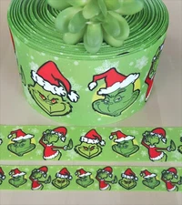 3/8, 5/8, 7/8, 1.5 & 3" (1 YD) Grinch Christmas Grosgrain Ribbon Hair Bow Ribbon