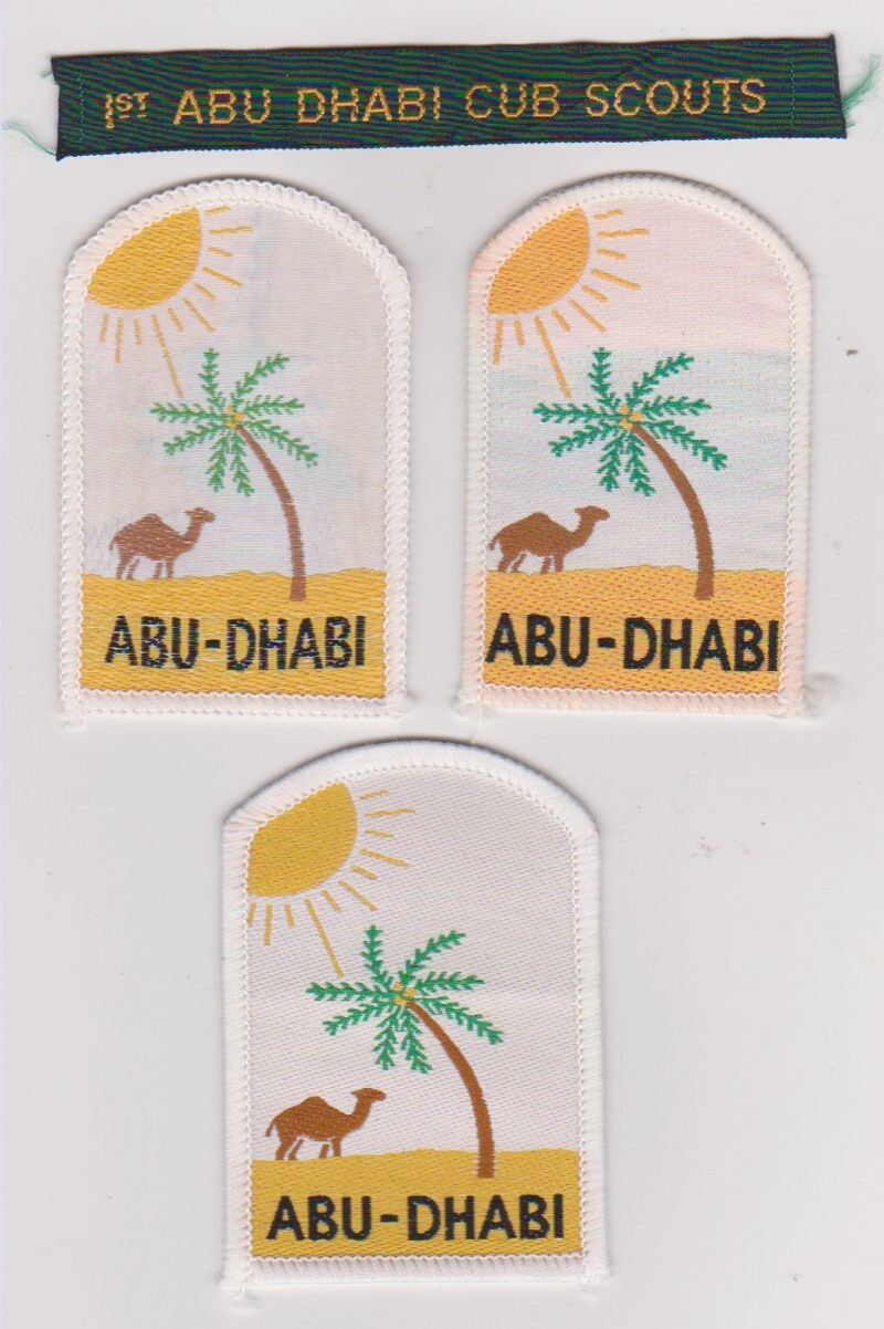 Three varieties British Scouting Overseas ABUDHABI badges + Cub Scout