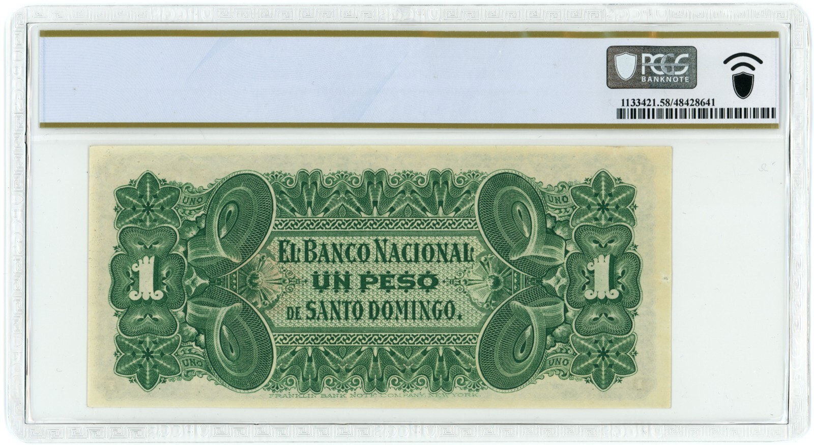 1889 Banco Nacional de Santo Domingo Dominican Rep. 1 Peso Au58 PCGS (L0936)