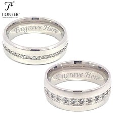 Sterling Silver 925 Plain Band Round or Square Eternity CZ Ring w/ Free Engrave