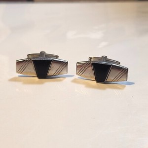 Foster Signed Vintage Cufflinks Modernist Silver and Black Lucite